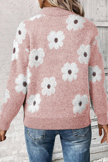 Blomstret sweater med halv lynlås til kvinder