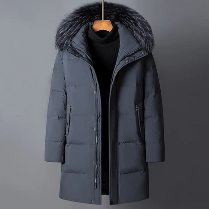 Parka vinterfrakke til mænd med pelshætte og lynlåse
