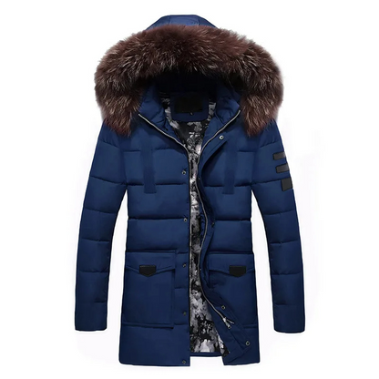 Parka vinterfrakke til mænd med pelshætte og varmt
