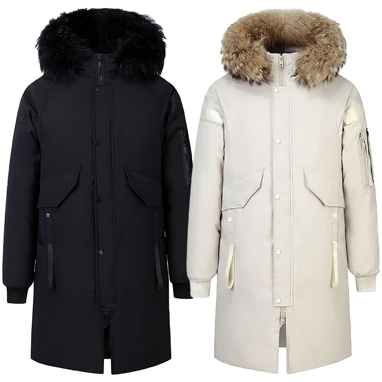 Parka vinterfrakke til mænd med pelshætte og knaplukning