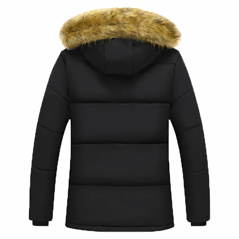 Parka vinterfrakke til mænd med pelshætte og fleeceforing