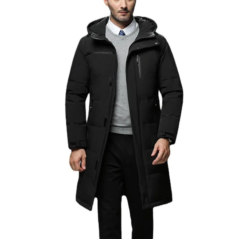 Parka vinterjakke til mænd, lang model med hætte og lynlås