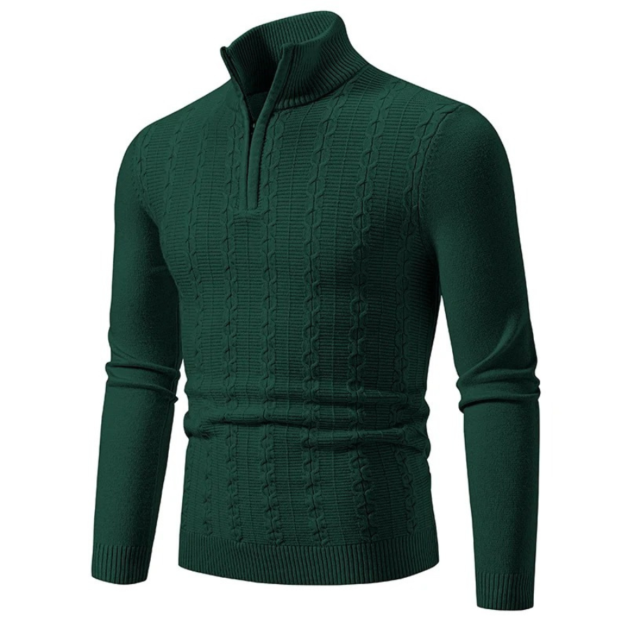 Strikket sweater med halv lynlås og col til mænd Vintertøj