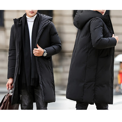 Parka vinterjakke til mænd, lang model med hætte og lommer