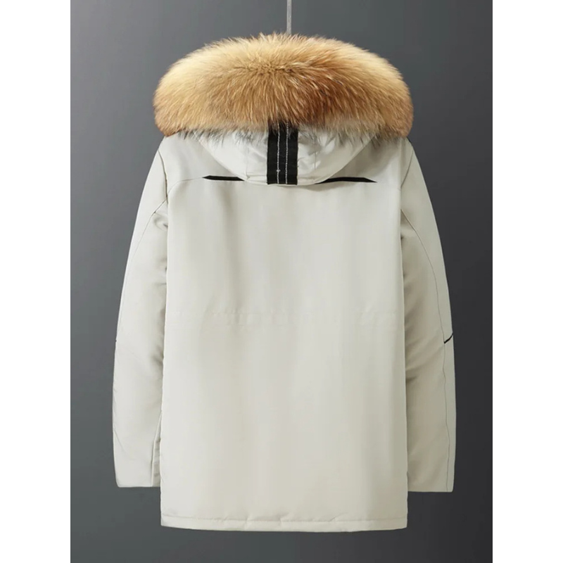 Parka vinterfrakke til mænd med tyk pelskrave og lynlåslukning