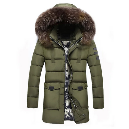Parka vinterfrakke til mænd med pelshætte og varmt