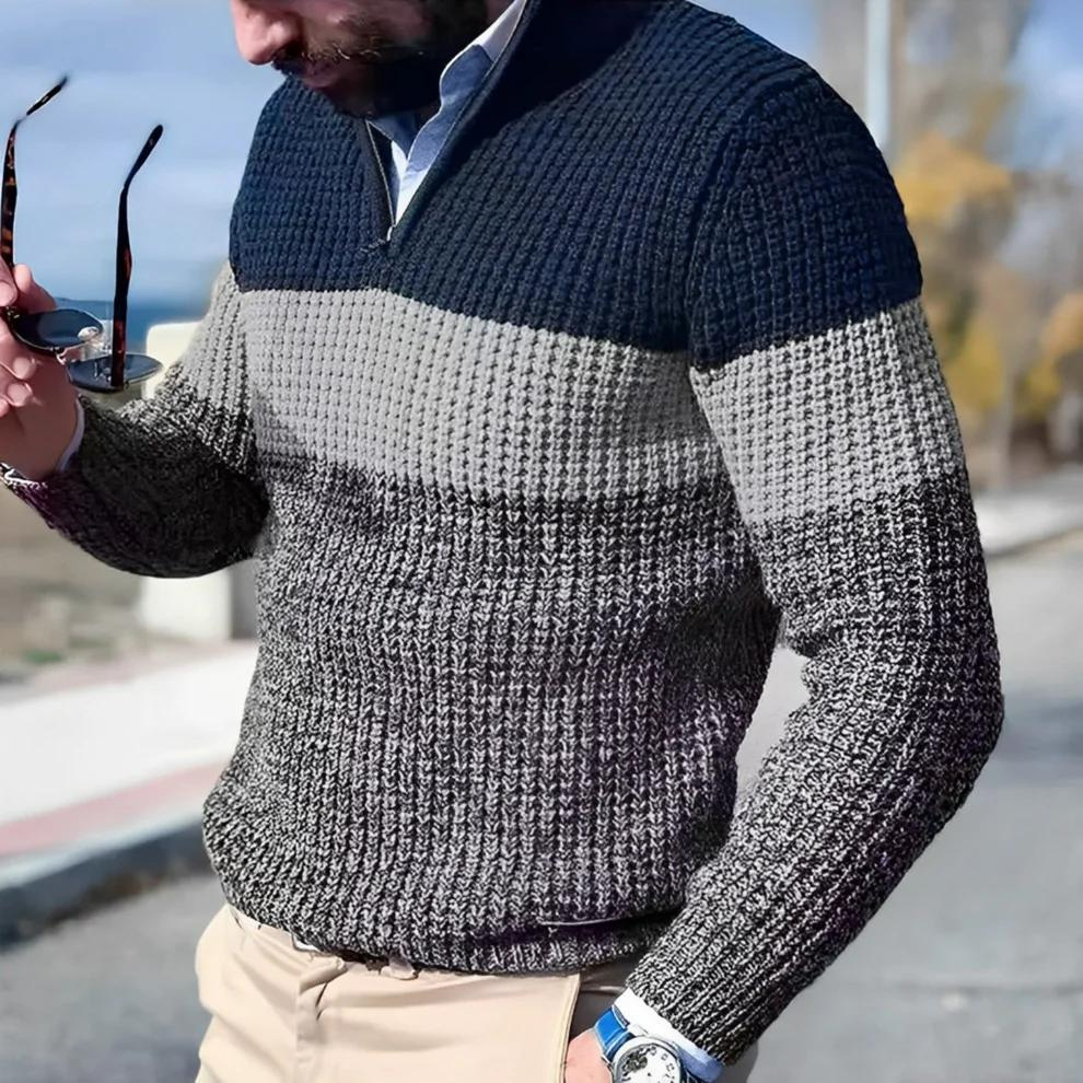 Trefarvet sweater til mænd