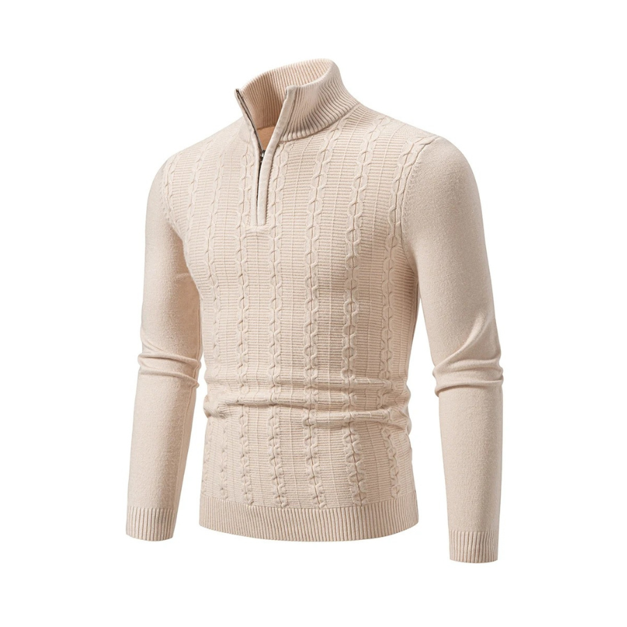 Strikket sweater med halv lynlås og col til mænd Vintertøj