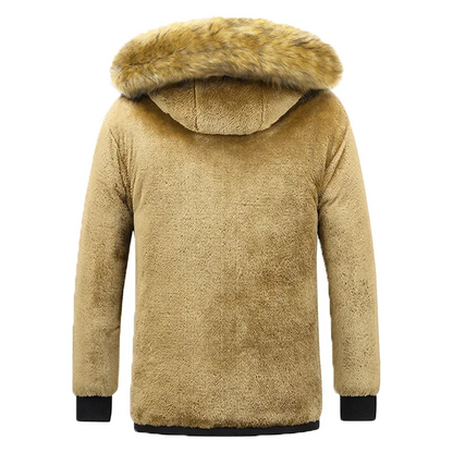 Parka vinterfrakke til mænd med pelshætte og fleeceforing
