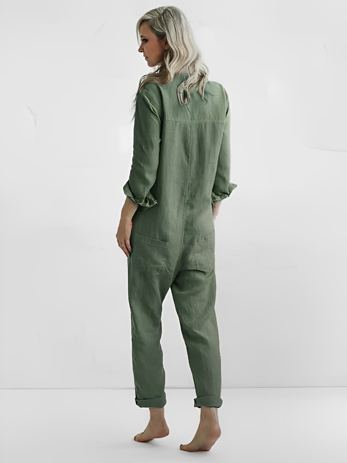 Casual olivengrøn jumpsuit med knapper