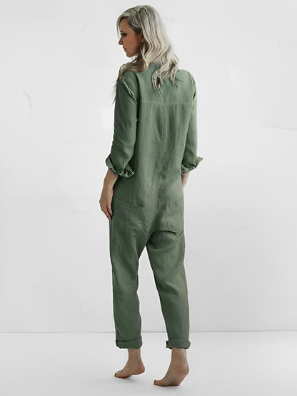 Casual olivengrøn jumpsuit med knapper