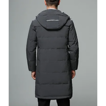 Parka vinterjakke til mænd, lang model med hætte og lynlås