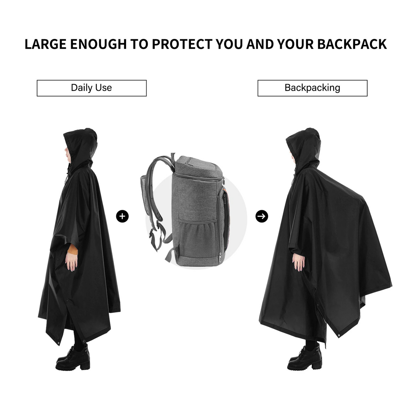 Vandtæt mackintosh-poncho til mænd med letvægtshætte