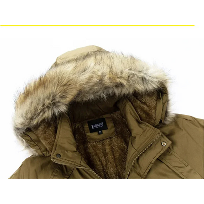 Parka vinterfrakke til mænd med pelshætte og lynlåslommer
