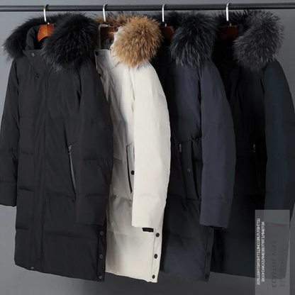 Parka vinterfrakke til mænd med pelshætte og lynlåse