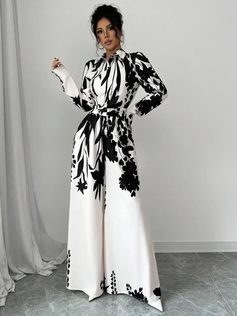 Jumpsuit med blomstermønster og brede ben til kvinder