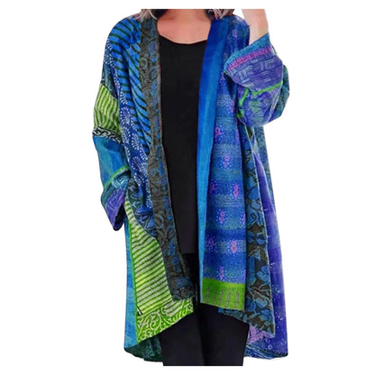 Løs strikket cardigan med etnisk print