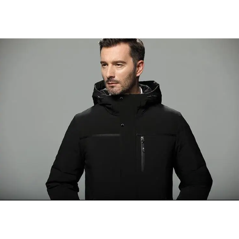 Parka vinterjakke til mænd, lang model med hætte og lynlås