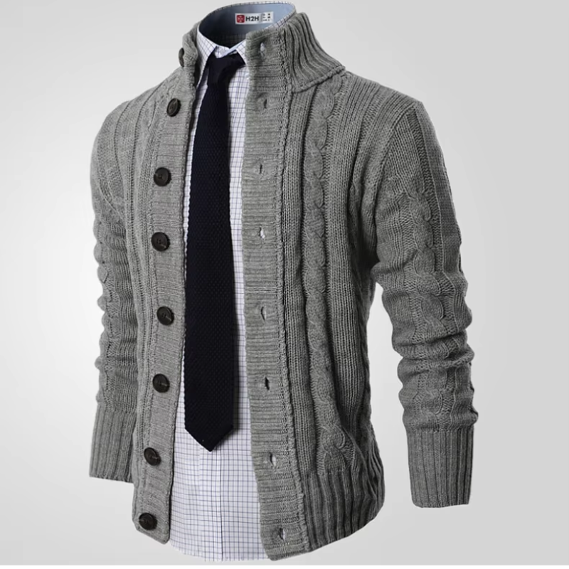 Strikket cardigansweater med knaplukning til mænd Vintertøj