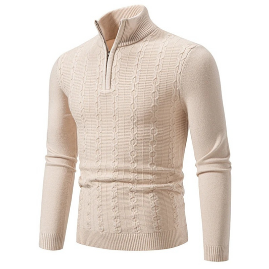 Strikket sweater med halv lynlås og col til mænd Vintertøj