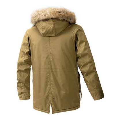 Parka vinterfrakke til mænd med pelshætte og lynlåslommer