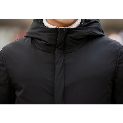 Parka vinterjakke til mænd, lang model med hætte og lommer