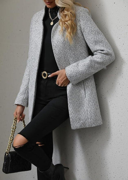 Stilfuld marmoreret langærmet blazer med åben front