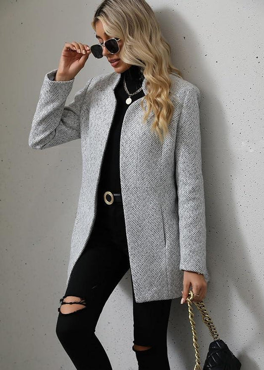 Stilfuld marmoreret langærmet blazer med åben front