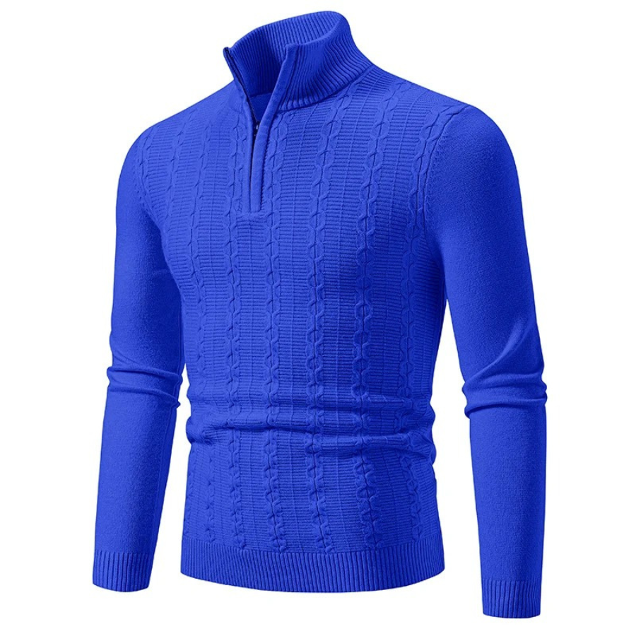 Strikket sweater med halv lynlås og col til mænd Vintertøj