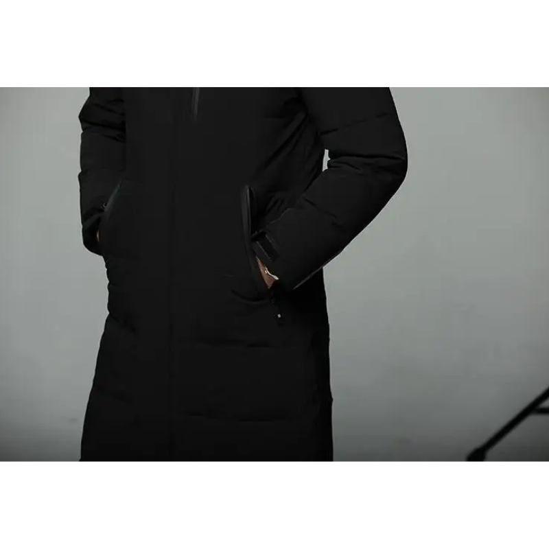 Parka vinterjakke til mænd, lang model med hætte og lynlås