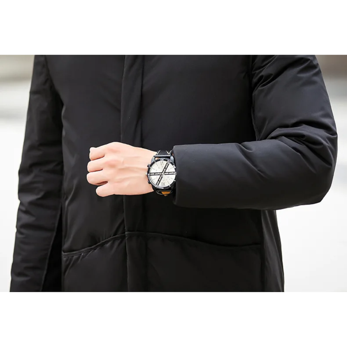 Parka vinterjakke til mænd, lang model med hætte og lommer