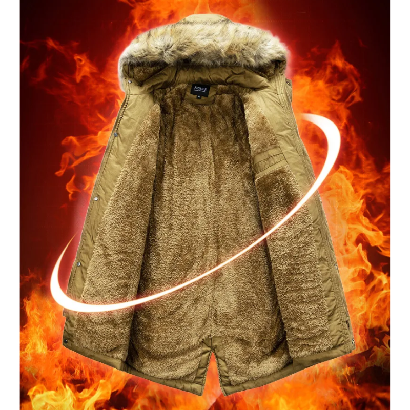 Parka vinterfrakke til mænd med pelshætte og lynlåslommer