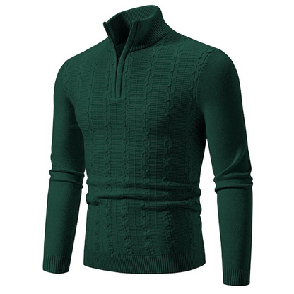 Strikket sweater med halv lynlås og col til mænd Vintertøj