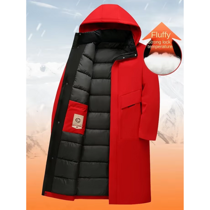 Parka vinterjakke til mænd, lang model med hætte og varmt