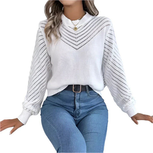Langærmet, udhulet striktrøje til kvinder