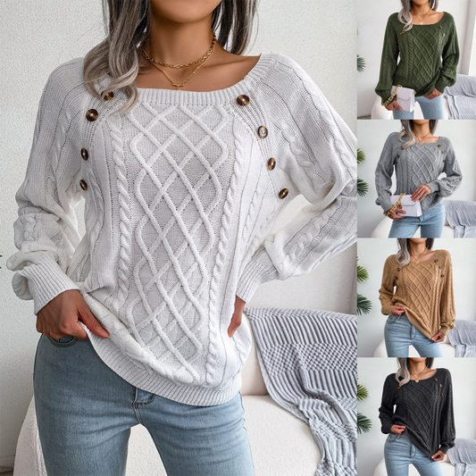 Strikket sweater med firkantet hals og twist