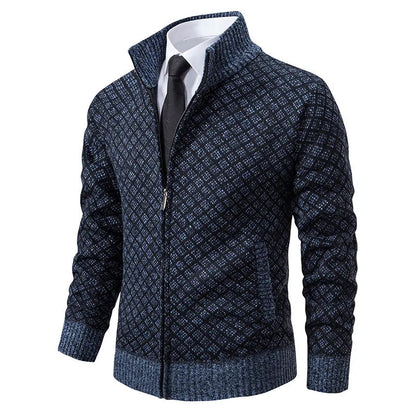 Cardigan med lynlås og diamantmønster til mænd