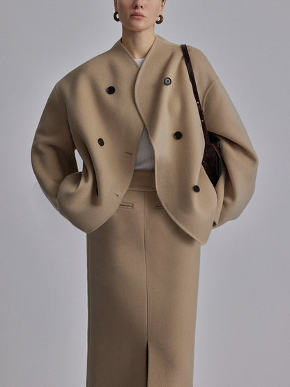 Oversized button-down jakke til damer | Kort beige jakke med moderne pasform