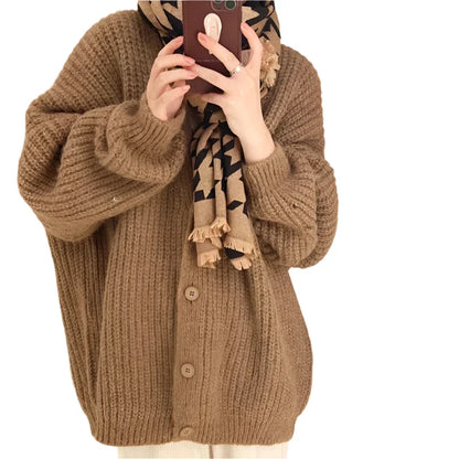 Komfortabel strikket cardigan i overstørrelse til kvinder