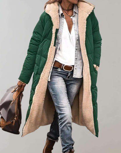 Varm vintertrenchcoat med fleeceforing til kvinder