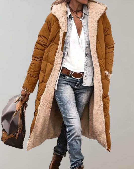 Varm vintertrenchcoat med fleeceforing til kvinder