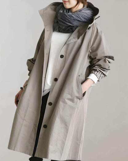 Vandtæt og varm trenchcoat med hætte til kvinder