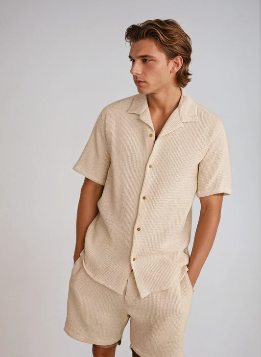 Waffle beige herre-polo