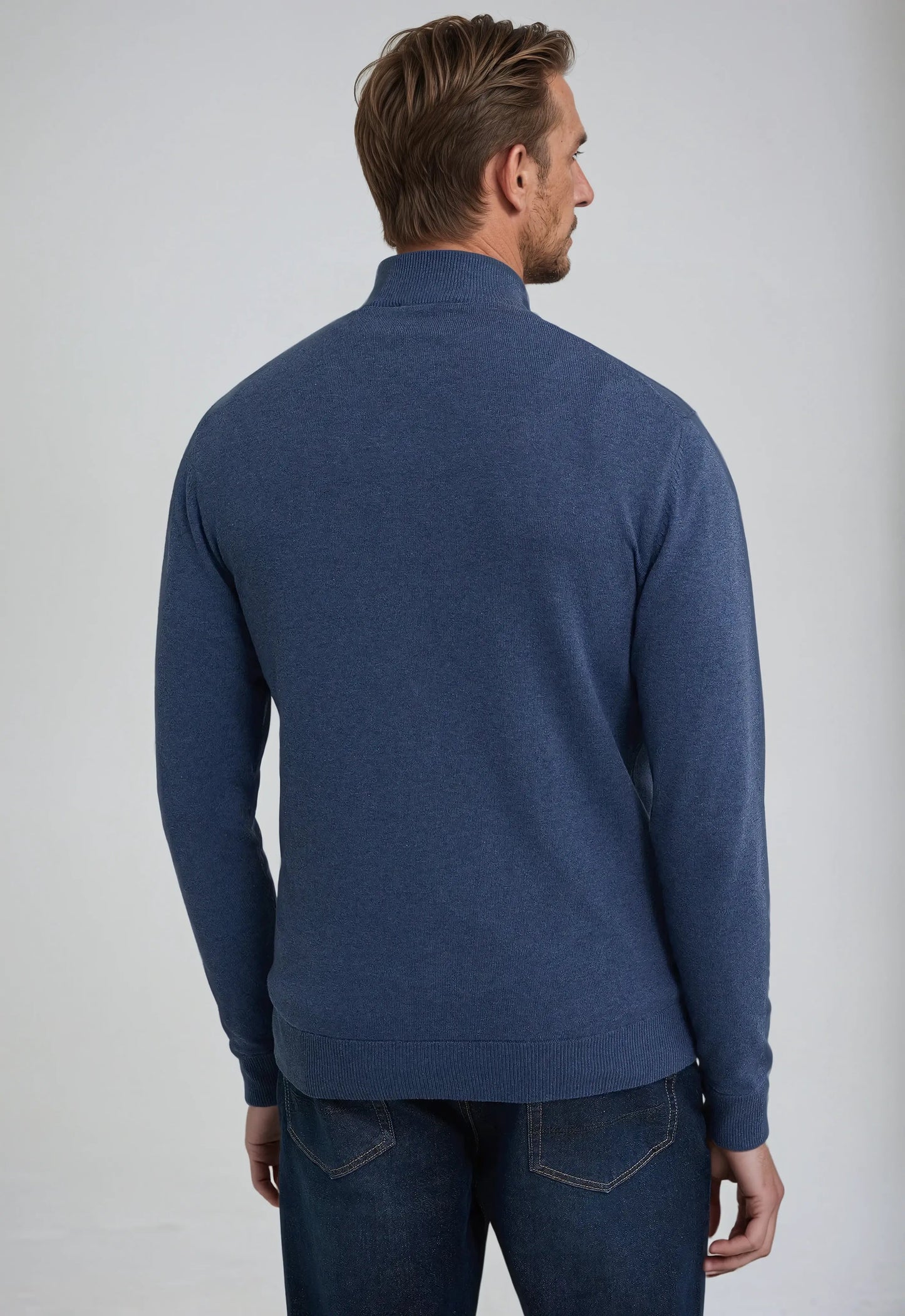 Blå herre-sweater med fuld lynlås