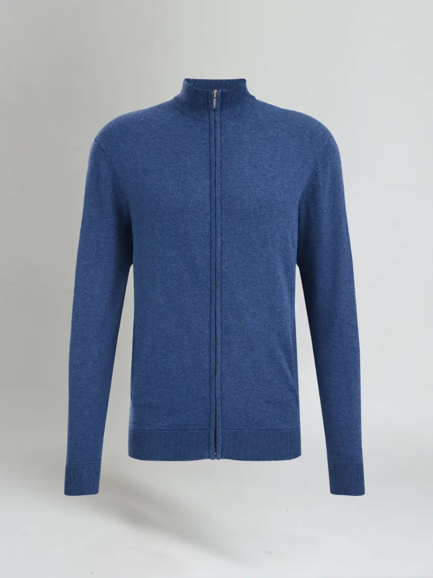 Blå herre-sweater med fuld lynlås