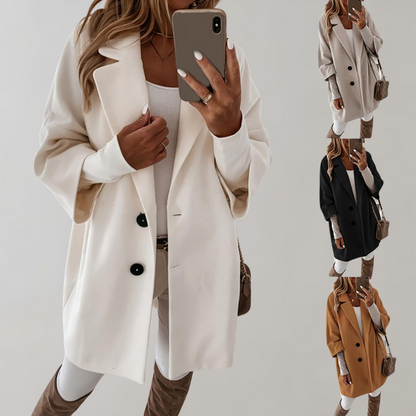 Elegant overdimensioneret sort uldfrakke