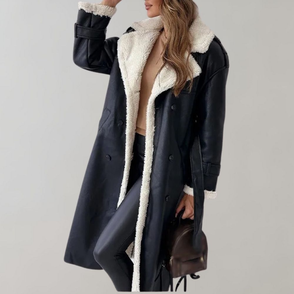 Trenchcoat med shearlingforing