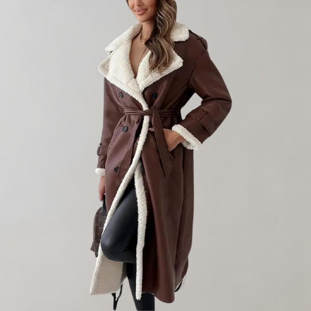 Trenchcoat med shearlingforing