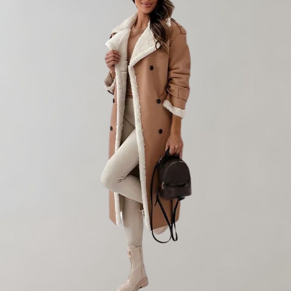 Trenchcoat med shearlingforing