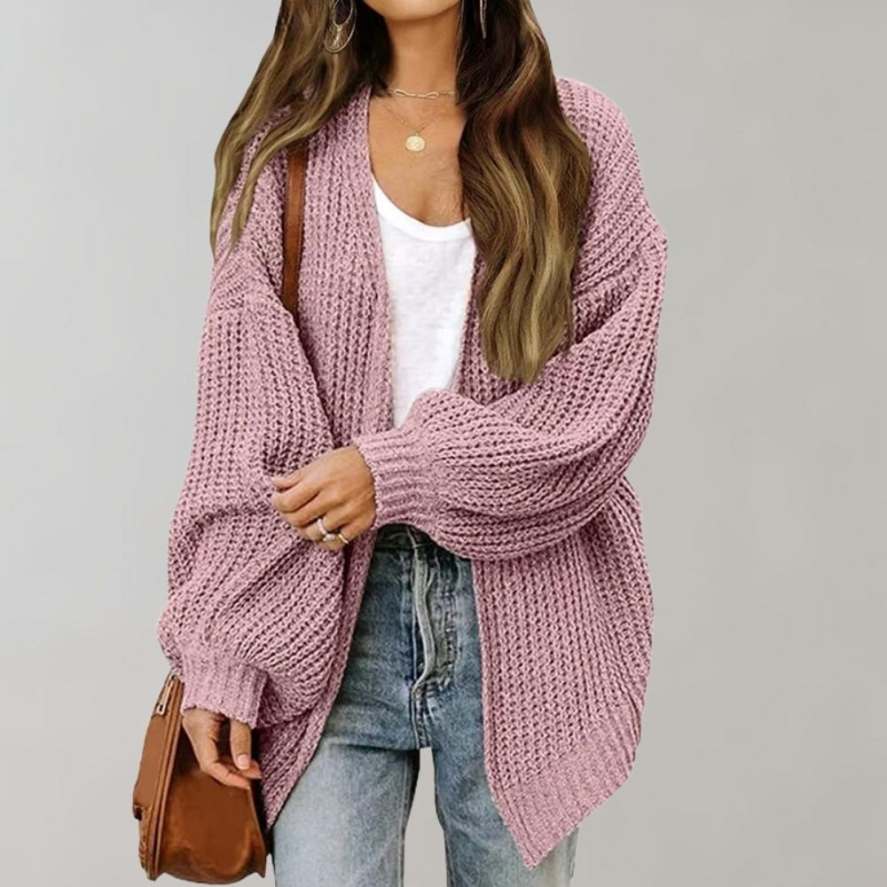 Løs tyk strikket sweater-frakke